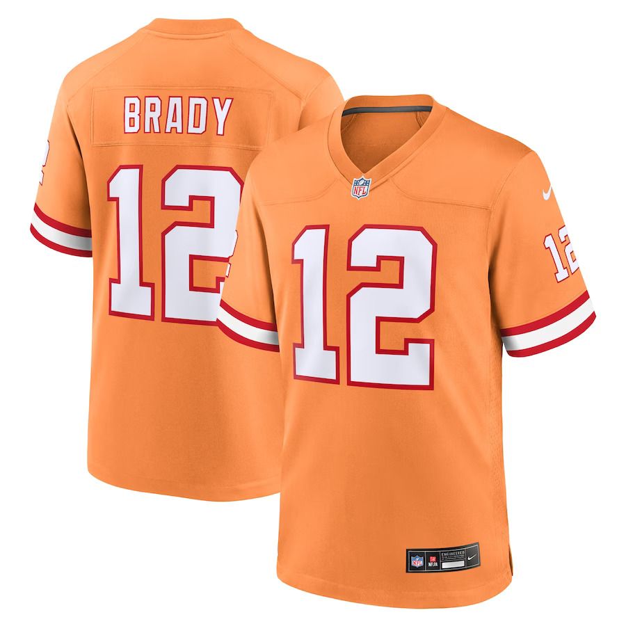 Men Tampa Bay Buccaneers 12 Tom Brady Nike Orange Throwback Game NFL Jersey